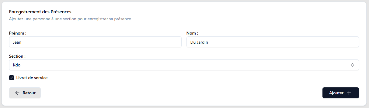 Ajout de présence
