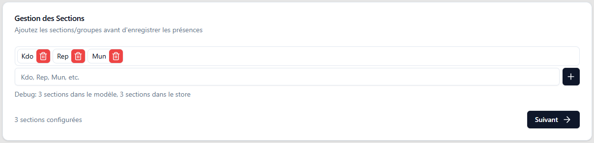 Création de sections